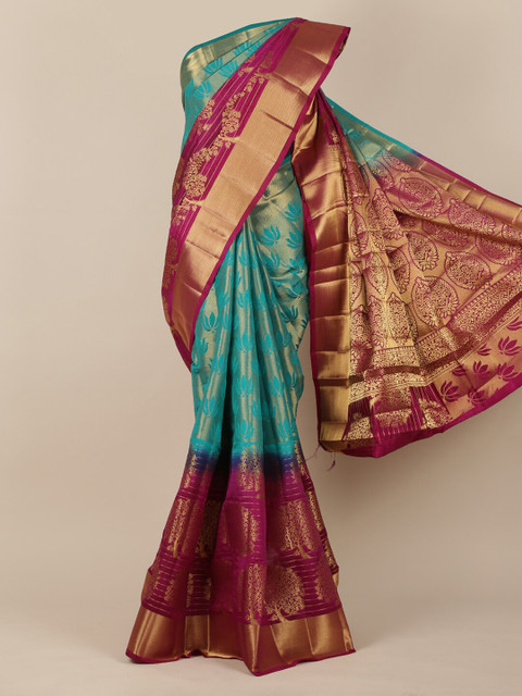 

Pothys Blue & Pink Jute Silk Woven Design Saree