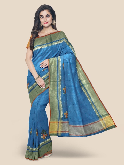 

Kalamandir Blue Embroidered Silk Cotton Saree