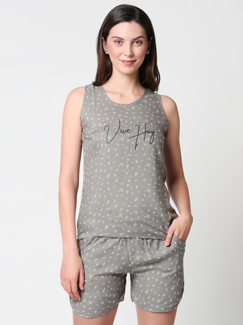 

Zeyo Women Grey & White Printed Night Suit