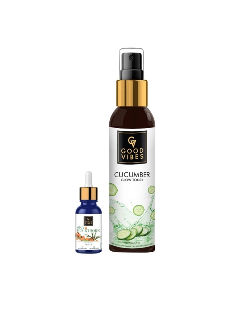 

Good Vibes Set Of 2 Cucumber Toner & Sea Buckthorn Facial Oil 130 ml, Transparent