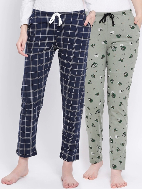 

Kanvin Women Pack of 2 Printed Pure Cotton Lounge Pants, Navy blue