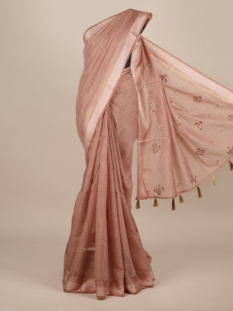 

Pothys Pink Embroidered Jute Silk Saree