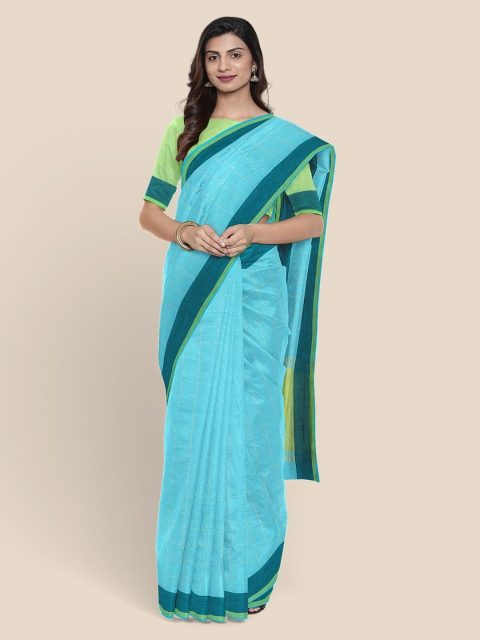 

Kalamandir Blue & Green Pure Cotton Colourblocked Mangalagiri Saree
