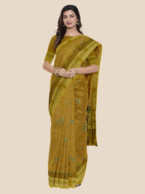 

Kalamandir Olive Green Embroidered Silk Cotton Saree