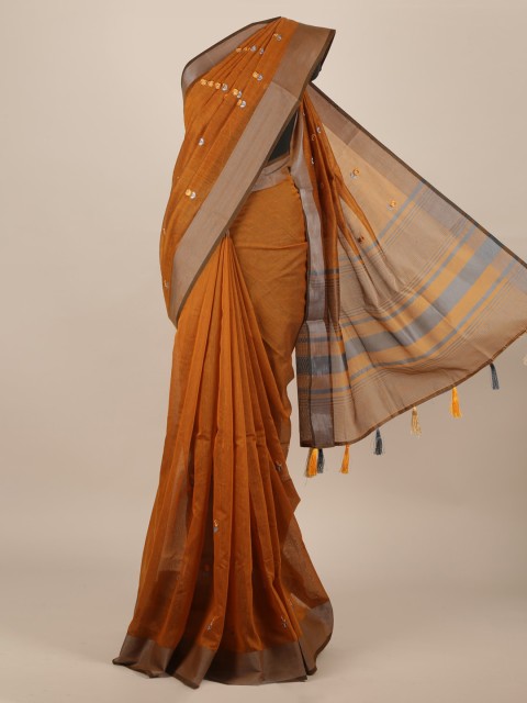 

Pothys Rust Embroidered Jute Silk Saree