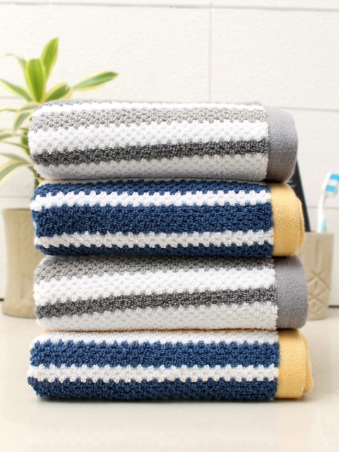 

AVI Living Set Of 4 Striped 550 GSM Cotton Hand Towels, Charcoal