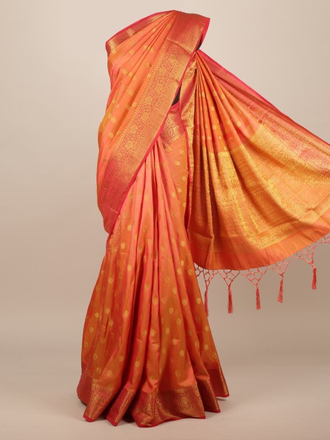 

Pothys Orange Woven Design Jute Silk Saree