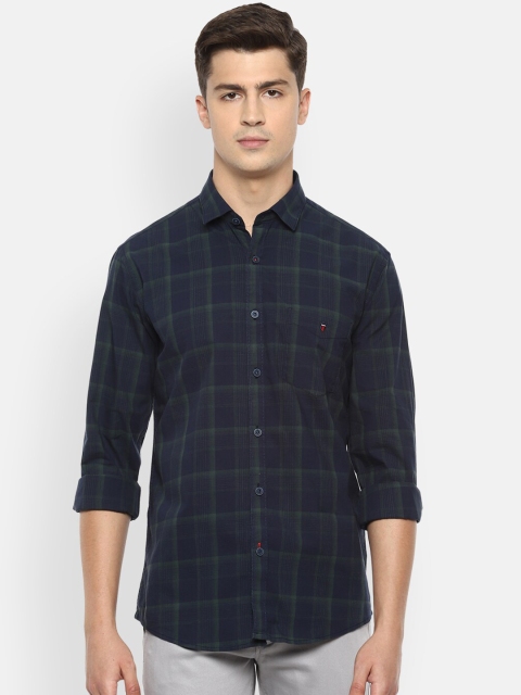 

Louis Philippe Sport Men Navy Blue & Green Slim Fit Cotton Checked Casual Shirt