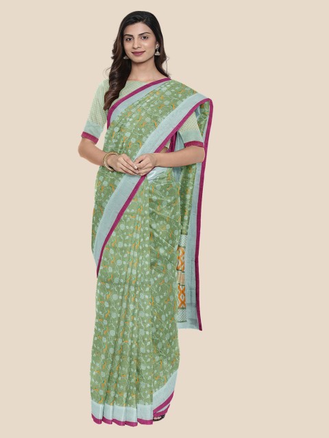 

Kalamandir Green & Orange Linen Blend Woven Design Venkatgiri Saree