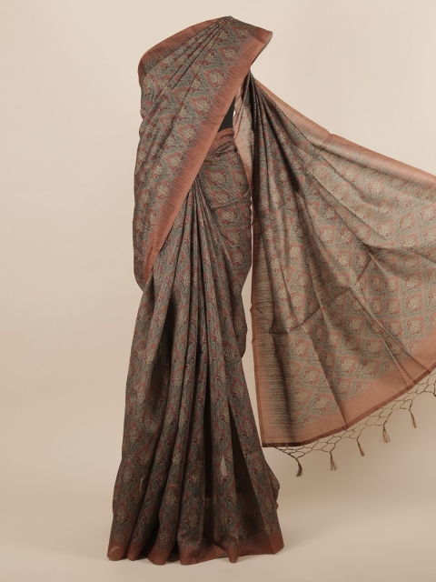 

Pothys Brown & Green Jute Silk Woven Design Saree