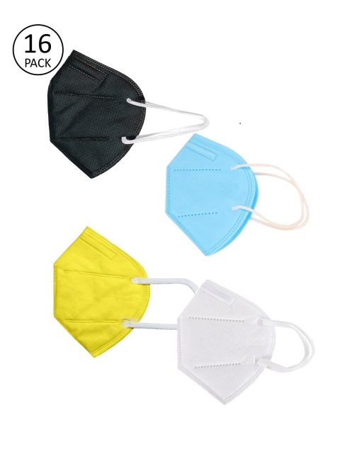 

OOMPH Unisex Pack Of 16 Solid 5-Ply Reusable Anti-Pollution 200 GSM KN95 Outdoor Masks, Yellow