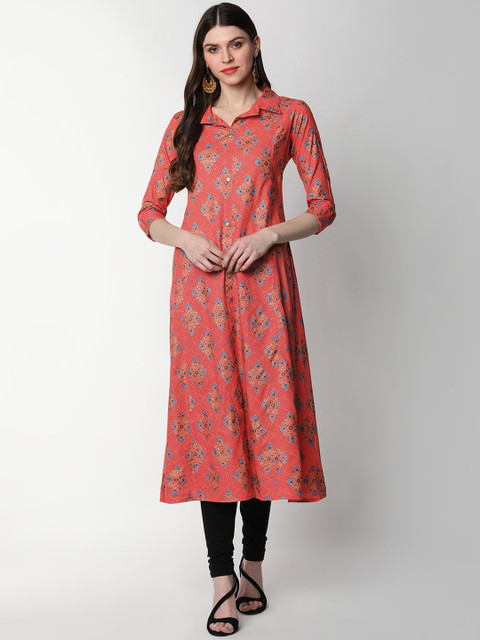 

mokshi Women Orange Ethnic Motifs Printed Cotton Kurta