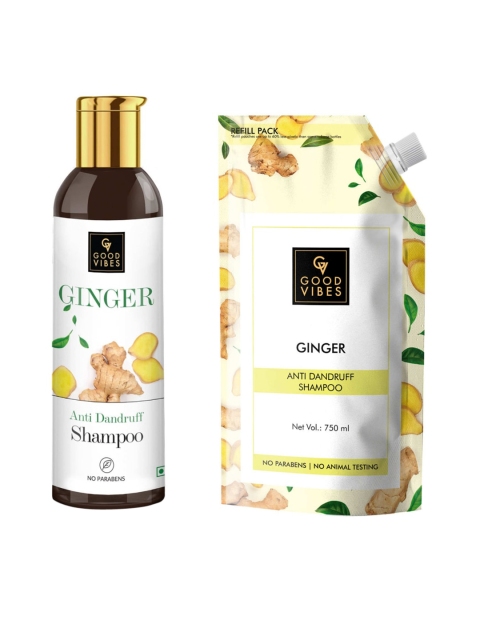 

Good Vibes Ginger Anti Dandruff Shampoo Super Saver Combo 950 ml, Transparent