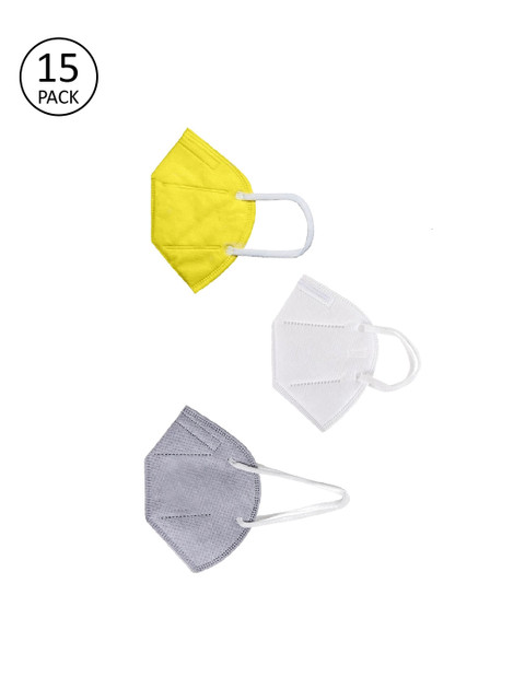 

OOMPH Unisex Pack Of 15 Solid 5-Ply Reusable Anti-Pollution 200 GSM KN95 Outdoor Masks, Yellow