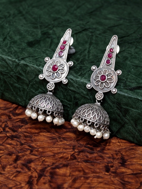 

PANASH Silver-Plated Oxidized Contemporary Jhumkas