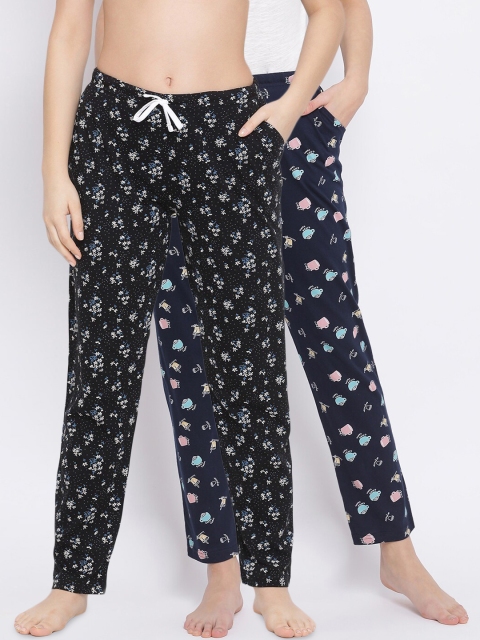 

Kanvin Women Pack of 2 Printed Pure Cotton Lounge Pants, Navy blue