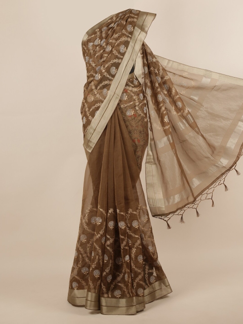 

Pothys Olive Green & Golden Organza Printed Saree