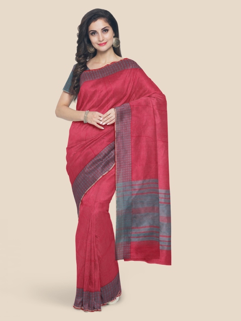 

Kalamandir Pink & Grey Pure Cotton Solid Mangalagiri Saree