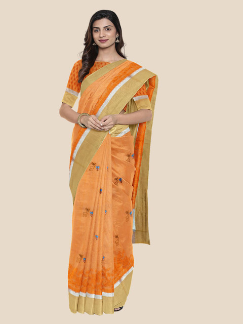 

Kalamandir Orange & Beige Silk Cotton Printed Saree