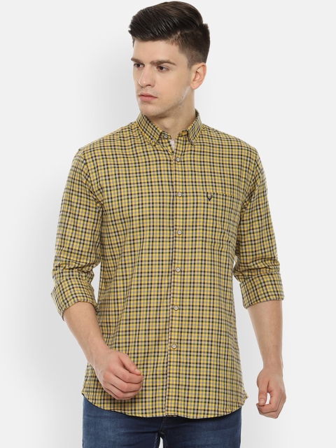 

Allen Solly Men Mustard Yellow & Beige Slim Fit Checked Cotton Casual Shirt