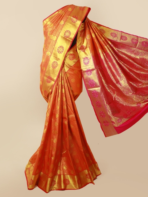 

Pothys Pink & Golden Pure Silk Woven Design Kanjeevaram Saree