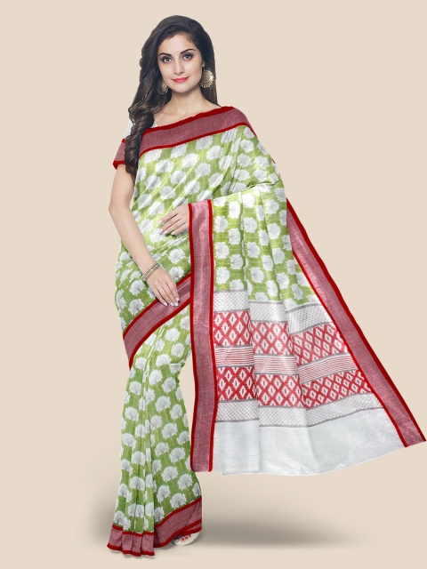 

Kalamandir Green & White Linen Blend Woven Design Venkatgiri Saree