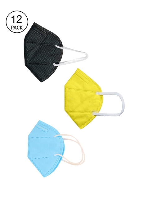 

OOMPH Unisex Pack Of 12 Solid 5-Ply 200 GSM Reusable Anti-Pollution KN95 Masks, Yellow