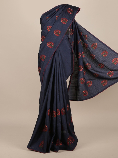 

Pothys Navy Blue & Red Jute Silk Embroidered Saree