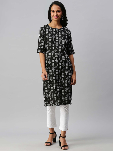

Soch Women Black & Grey Printed Straight Kurta