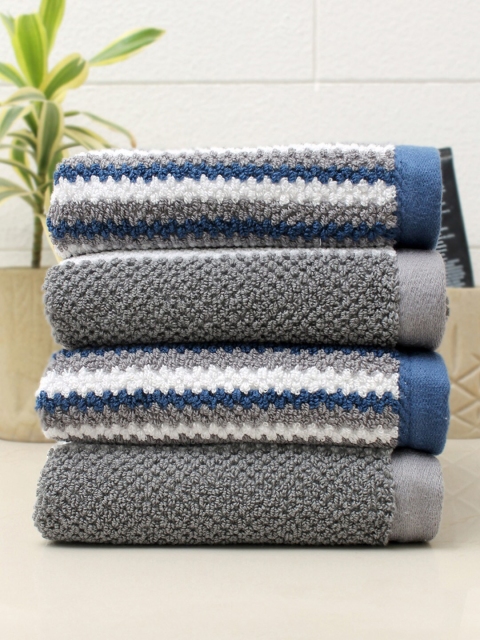 

AVI Living Set Of 4 Cotton Striped 550 GSM Hand Towels, Charcoal