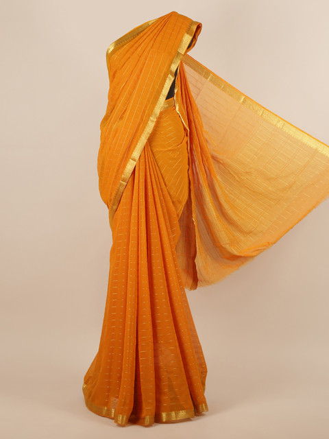

Pothys Orange Striped Poly Chiffon Saree