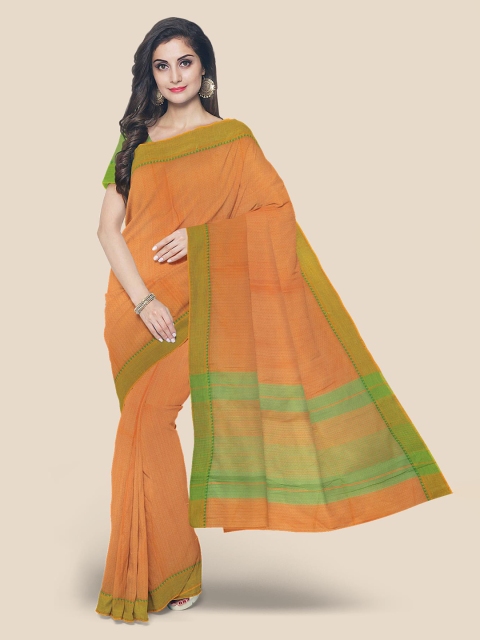 

Kalamandir Orange & Green Pure Cotton Colourblocked Mangalagiri Saree