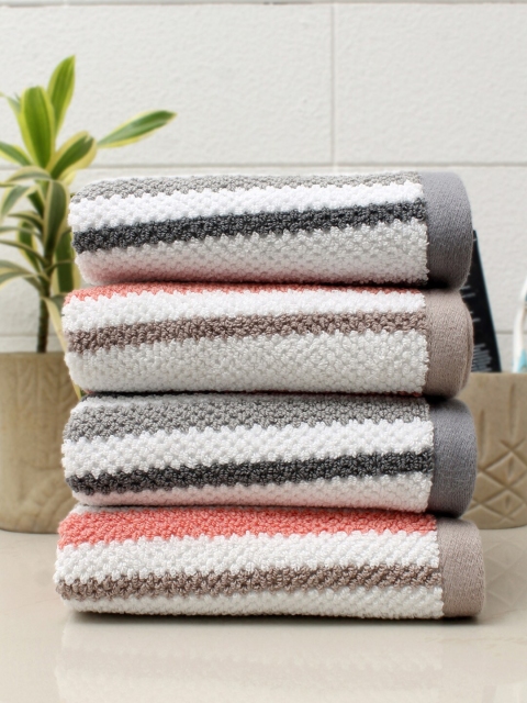 

AVI Living Set Of 4 Cotton Striped 550 GSM Hand Towels, Charcoal