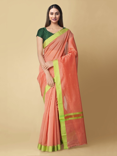 

Unnati Silks Red Silk Cotton Solid Handloom Chanderi Saree