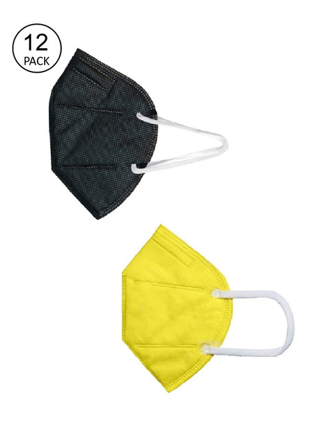 

OOMPH Unisex Pack Of 12 Solid 5-Ply Reusable Anti-Pollution 200 GSM K95 Outdoor Masks, Yellow