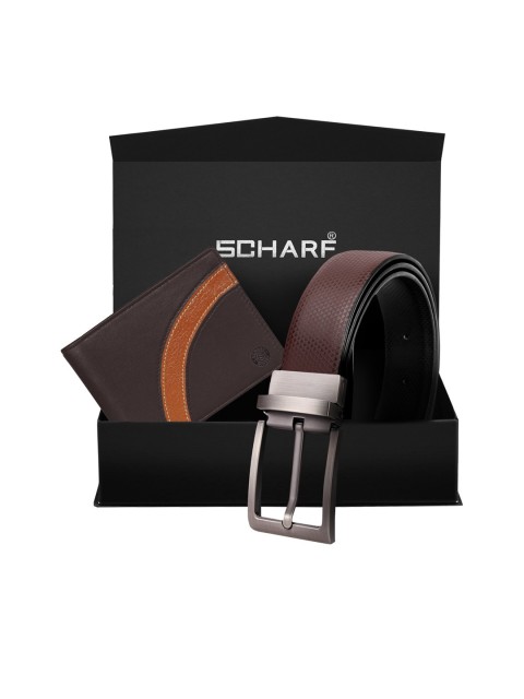

SCHARF Men Brown Textured Accessory Gift Set, Black