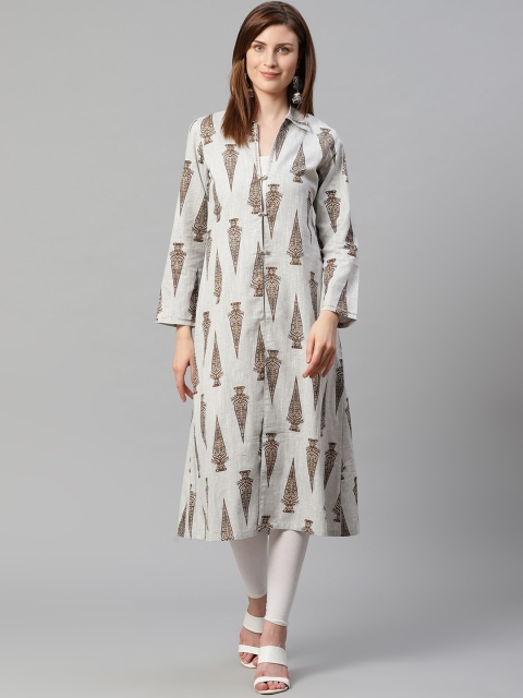 

Kiaasa Women Grey Ethnic Motifs Printed South Cotton Kurta