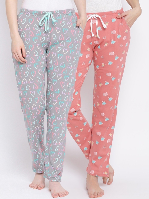 

Kanvin Women Pack of 2 Printed Pure Cotton Lounge Pants, Orange