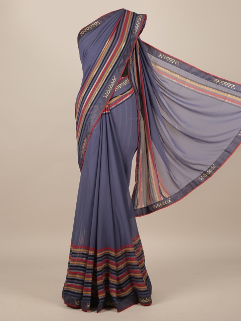 

Pothys Blue & Red Poly Chiffon Striped Saree