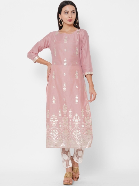 

FASHOR Women Pink Floral Embellished Kurta