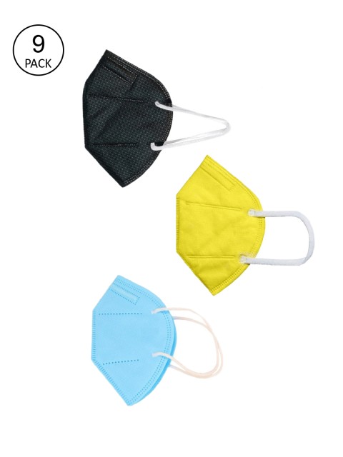 

OOMPH Unisex Pack Of 9 Solid 5-Ply Reusable Anti-Pollution 200 GSM KN95 Face Masks, Yellow