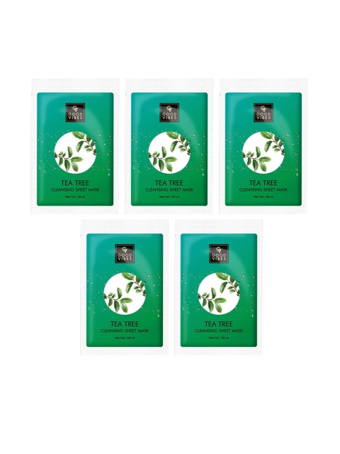 

Good Vibes Set of 5 Cleansing Sheet Mask - Tea Tree - 20 ml each, Transparent
