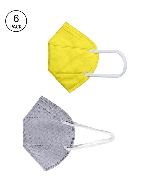 

OOMPH Unisex Pack Of 6 Solid 5-Ply 200 GSM Protective Outdoor KN95 Masks, Yellow