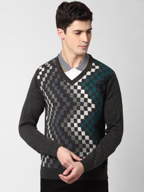 

Peter England Men Black & Grey Self Design Pullover Sweater