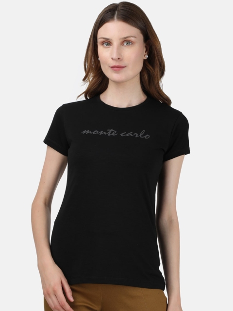 

Monte Carlo Women Black Printed Round Neck T-shirt