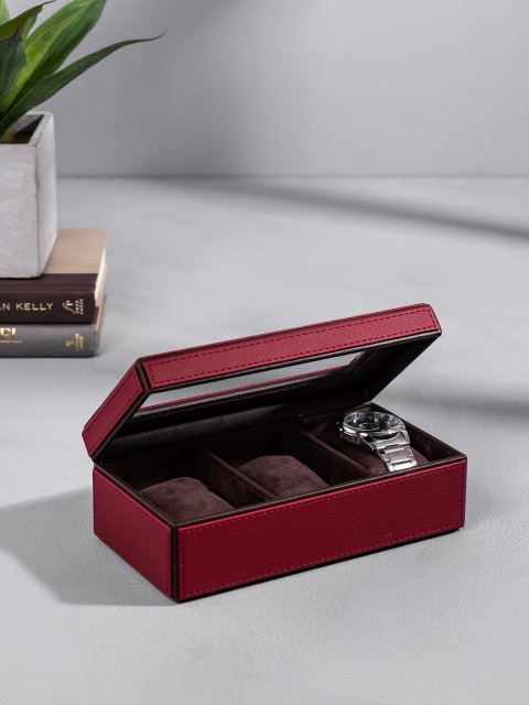 

Pure Home and Living Red & Brown Solid Faux Leather Watch Organizer
