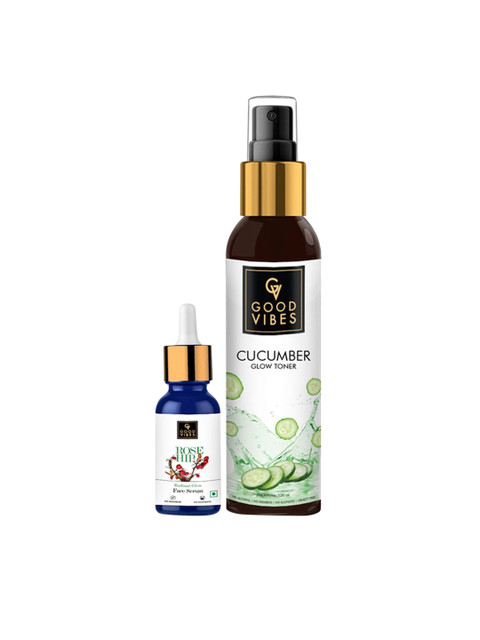 

Good Vibes Rose Hip Radiant Glow Face Serum & Cucumber Toner Combo 130 ml, Transparent