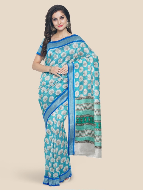 

Kalamandir Blue & Off-White Linen Blend Printed Venkatgiri Saree