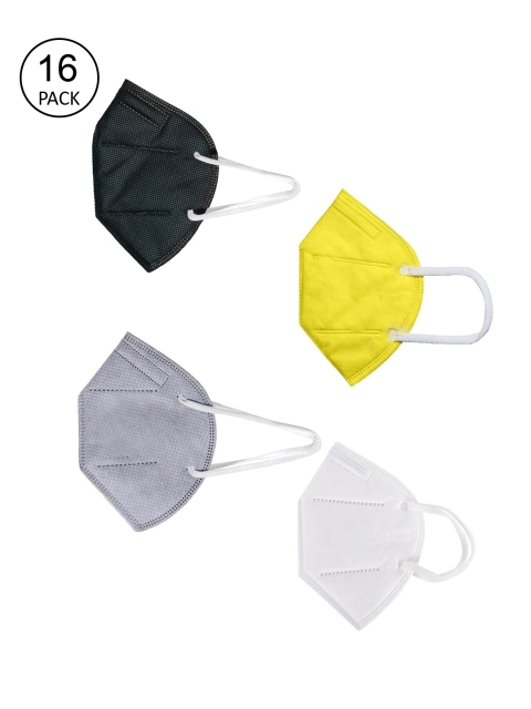 

OOMPH Unisex Pack Of 16 Solid 5-Ply Reusable Anti-Pollution KN95 Face Masks, Yellow
