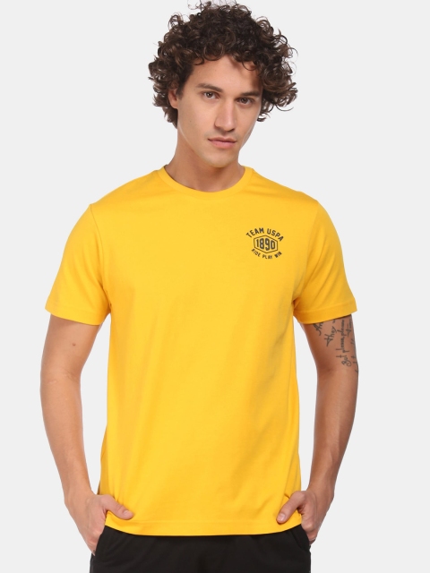 

U.S. Polo Assn. Men Yellow Solid Round Neck T-shirt